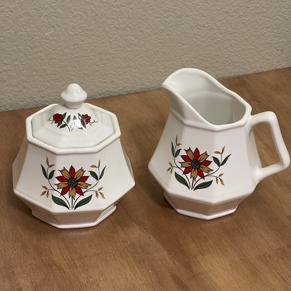 Vintage Homer Laughlin MCM Bayberry Floral Sugar Bowl & Creamer Set